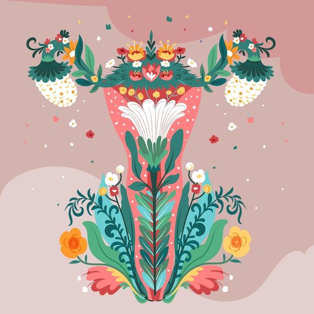 Gratis vector vrouwelijk voortplantingssysteem met bloemen