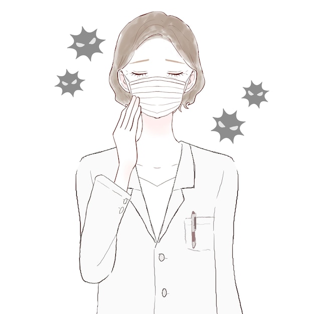 Vrouwelijke arts van middelbare leeftijd die een niet-geweven masker draagt. op witte achtergrond. Premium Vector