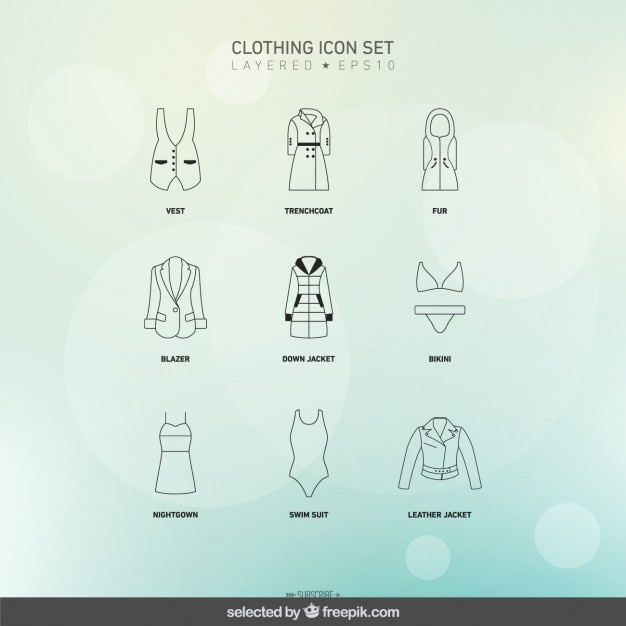 Gratis vector vrouwelijke kleding pictogrammen instellen