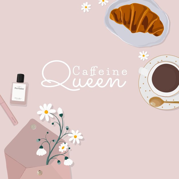 Vrouwelijke levensstijl Instagram postsjabloon, cafeïne koningin citaat vector