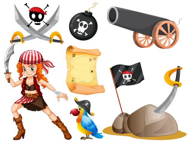 Vrouwelijke piraat en andere symbolen illustratie