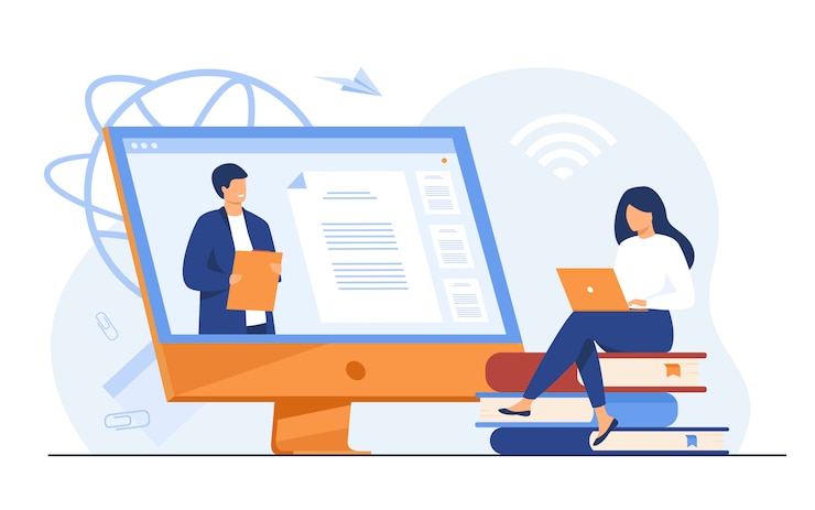 Gratis Vector vrouwelijke student webinar online luisteren