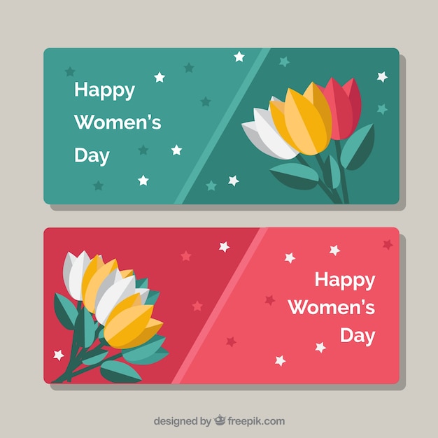 Vrouwen dag banners met platte bloemen