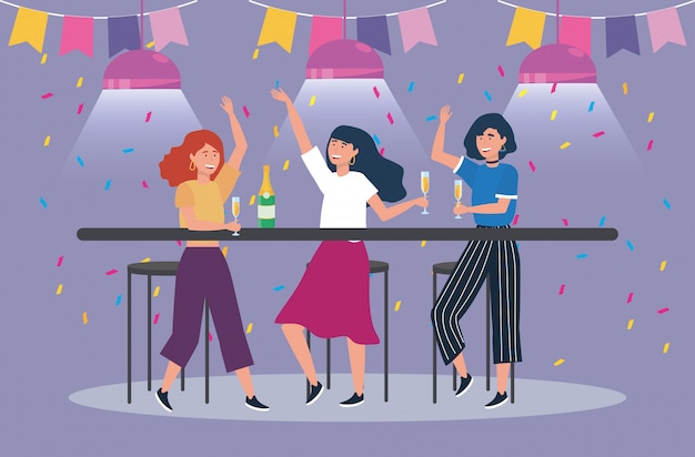 Gratis vector vrouwen dansen in feest- en champagneglas