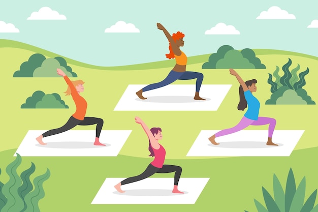 Gratis vector vrouwen doen yoga buitenshuis