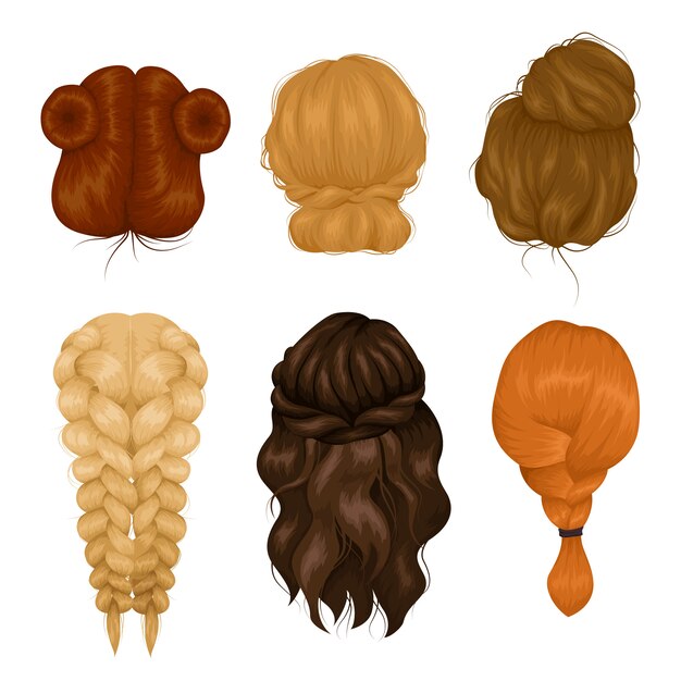 Vrouwen kapsel achteraanzicht iconen collectie