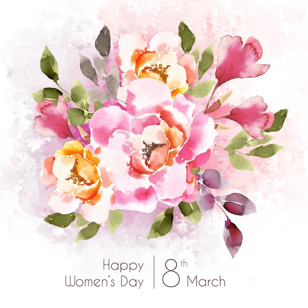 Vrouwendag belettering met mooie roze bloemen