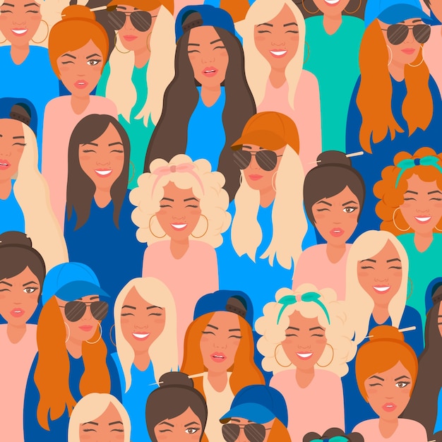 Vrouwendag patroon met vrouwen gezichten