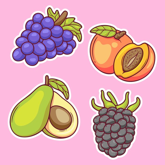 Vruchten Sticker Pictogrammen Handgetekende Kleur Vector