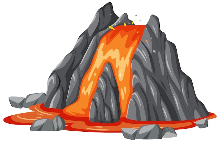 Gratis Vector vulkaan met lava die in cartoonstijl stroomt