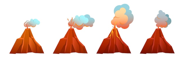 Gratis vector vulkaanuitbarsting in verschillende stadia