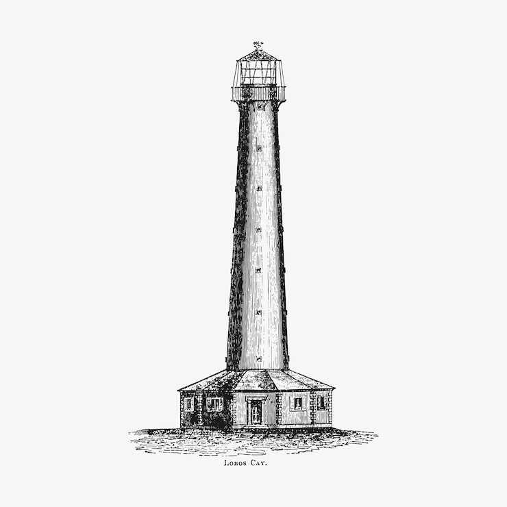 Gratis Vector vuurtoren vintage tekening