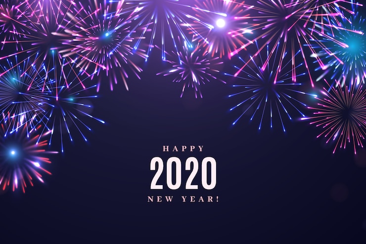 Gratis Vector vuurwerk nieuwe jaar 2020 achtergrond