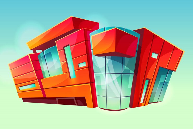 Gratis Vector wandelgalerij of supermarktwinkel de bouwillustratie. moderne handelscentrumgevel