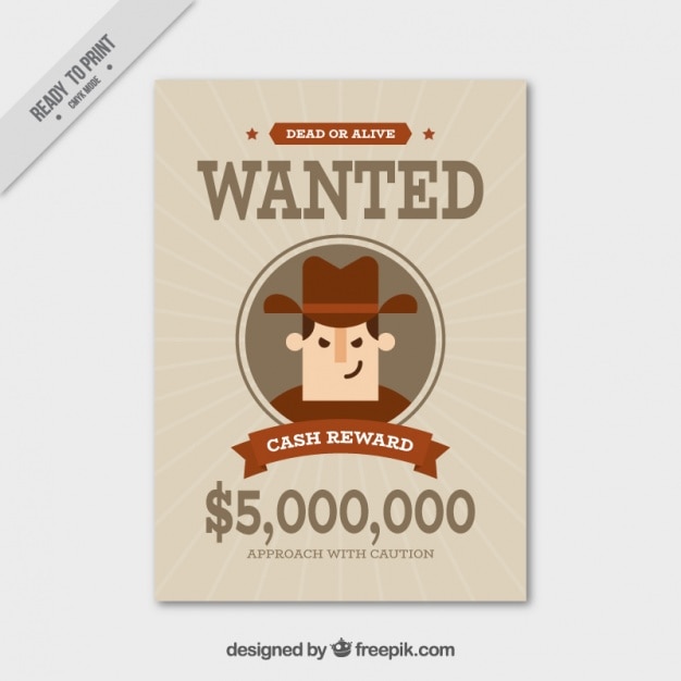 Wanted poster met bruine details plat design