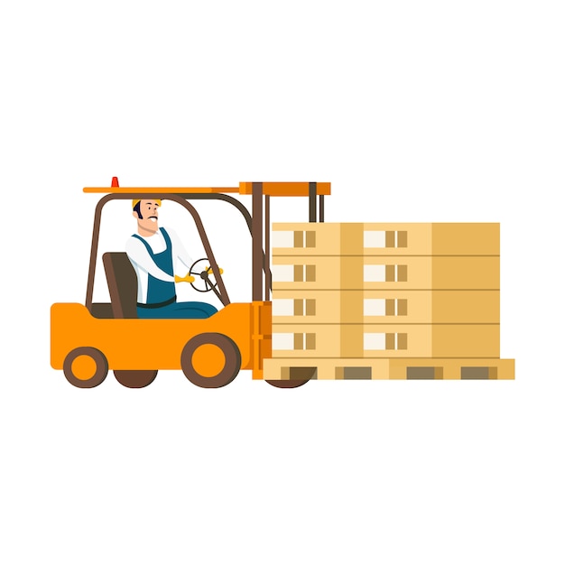 Gratis vector warehouse character driving forklift car with box