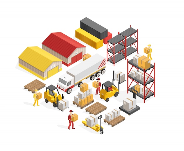 Warehouse logistics isometric concept