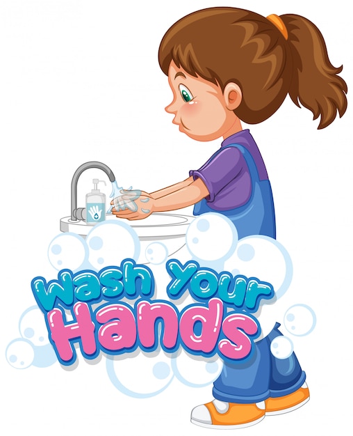 Gratis vector was je handen posterontwerp met handen wassen van meisjes