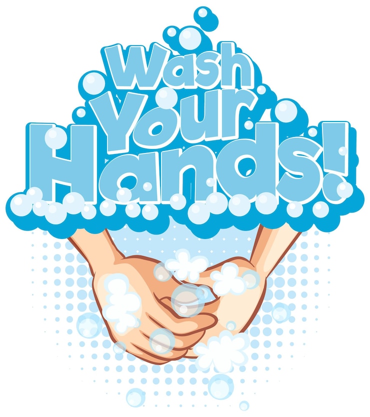 Gratis Vector wash your hands-lettertypebanner met handen wassen met zeepbellen