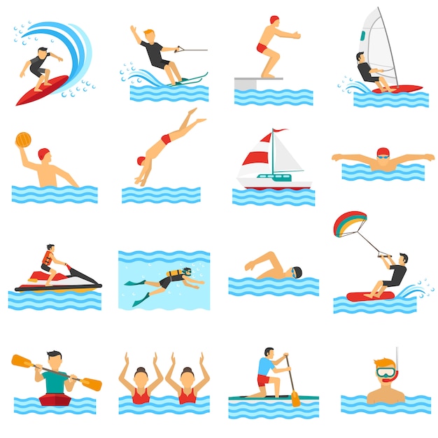 Gratis vector water sport decoratieve pictogrammen