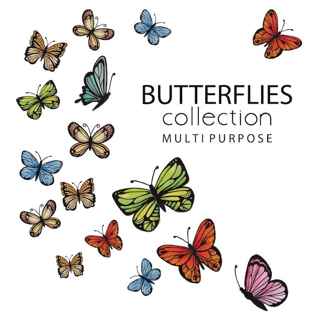 Watercolor butterflies collection multipurpose