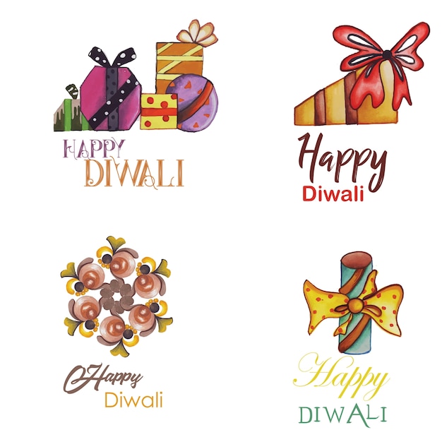 Watercolor diwali logo collection