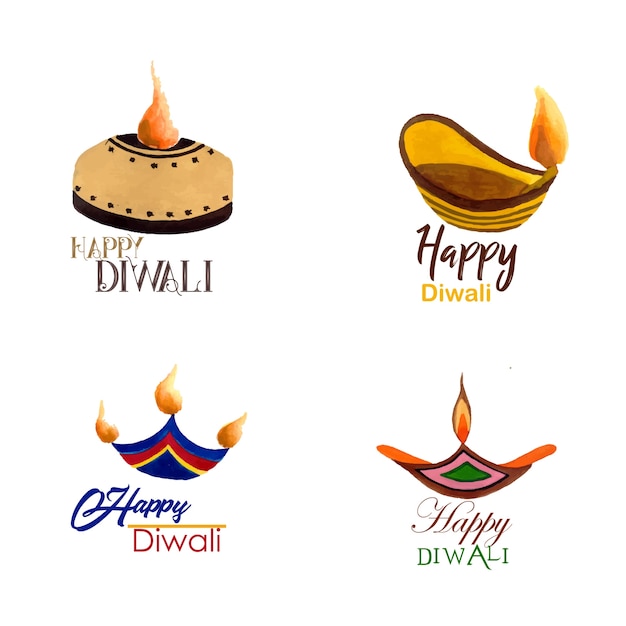 Watercolor diwali logo collection