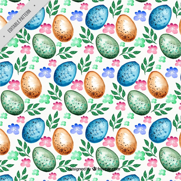 Gratis vector watercolor eieren patroon met bloemen en bladeren