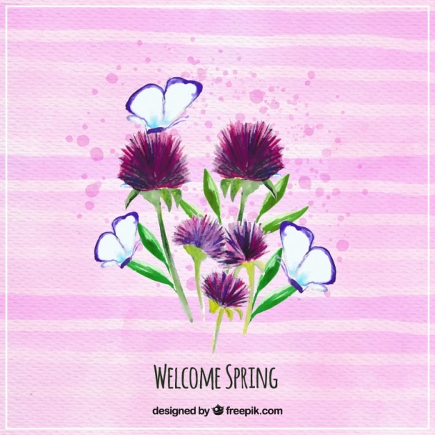 Gratis vector watercolor gestreepte achtergrond met bloemen