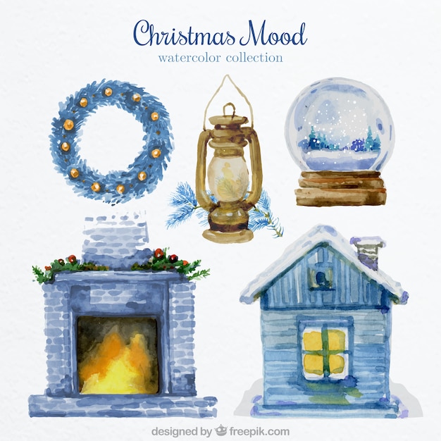 Watercolor kerst element inzameling