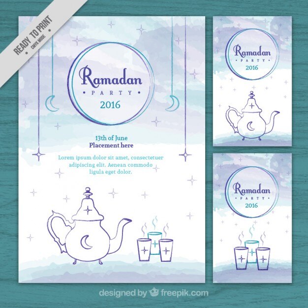 Gratis vector watercolor ramadan flyers pakken