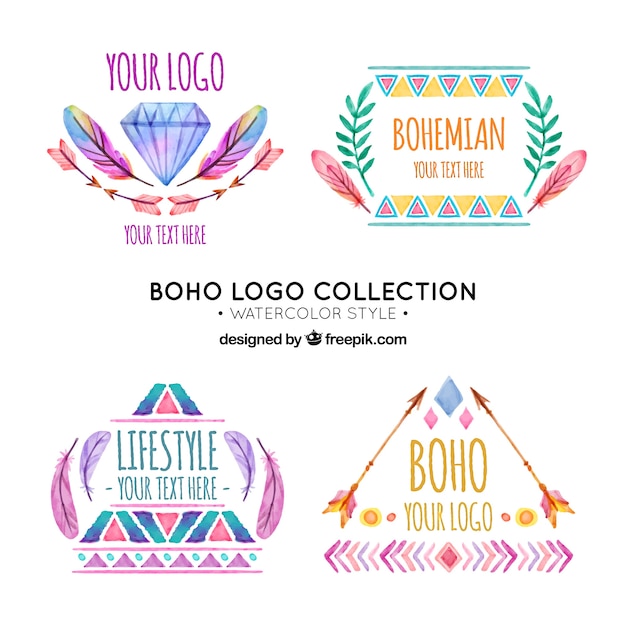 Watercolor set van grote boho logos