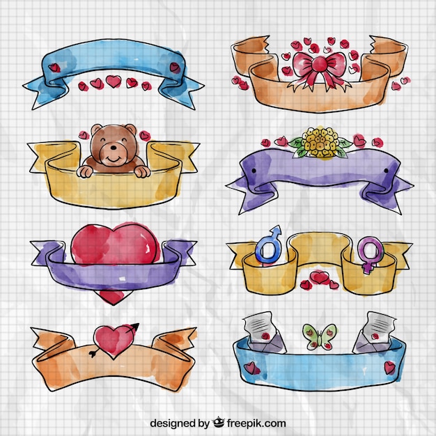 Gratis vector watercolor valentine day collection ribbon