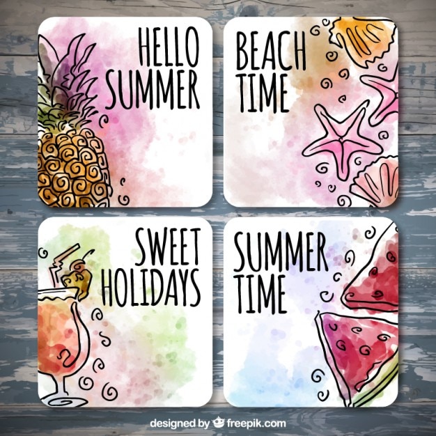 Watercolor zomer kaarten met tekeningen