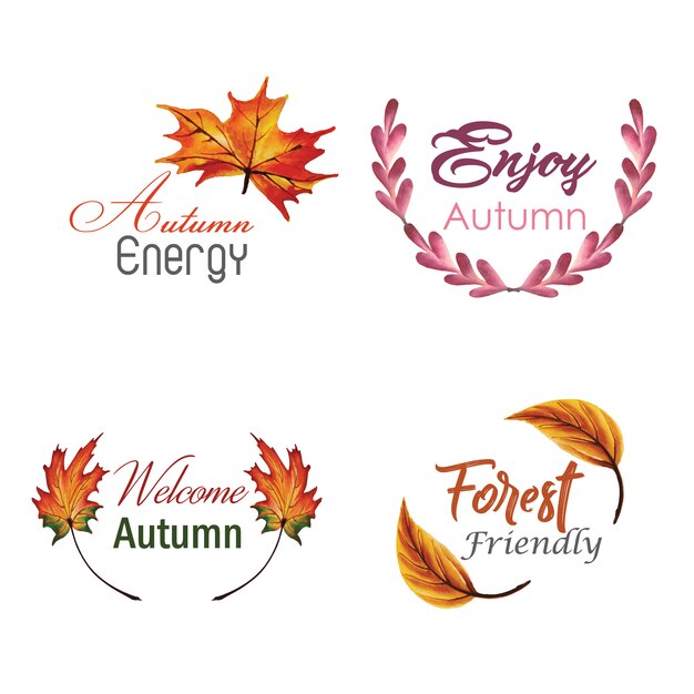 Watercolour Autumn Logo Collection Met Gele, Oranje En Groene Bladeren