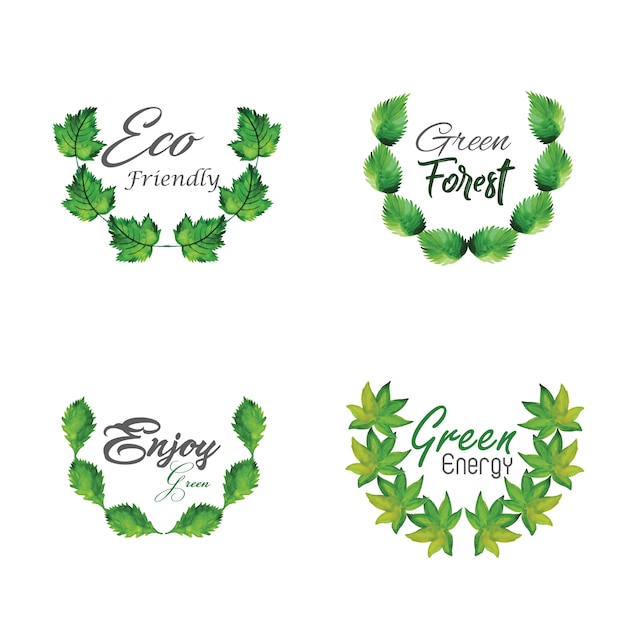 Gratis vector watercolour green leaves logo collection