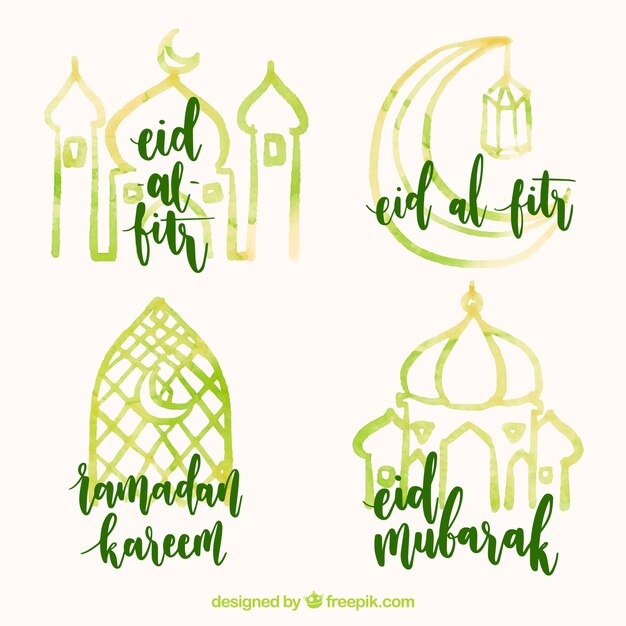 Waterkleurige ramadan stickers set