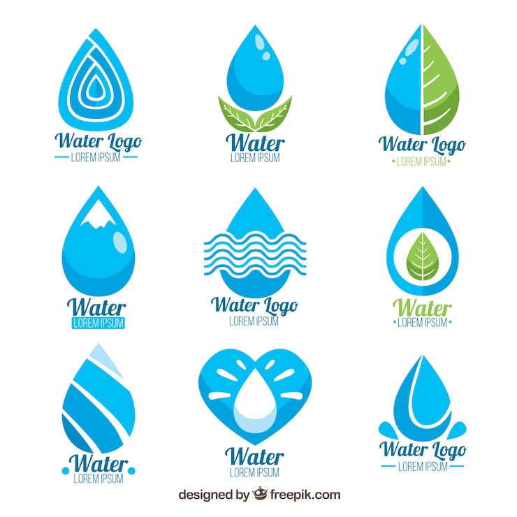 Gratis Vector waterlogo's voor bedrijven in platte stijl