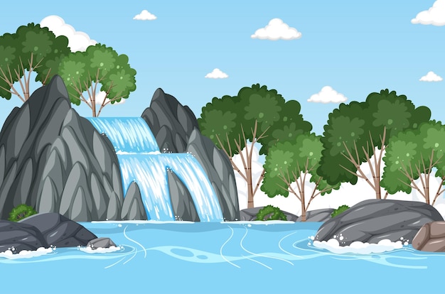 Waterval op de achtergrond van het bos