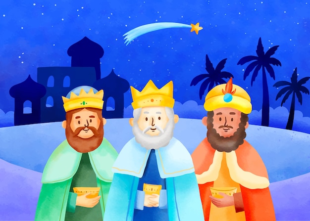 Gratis vector waterverf achtergrond voor reyes magos