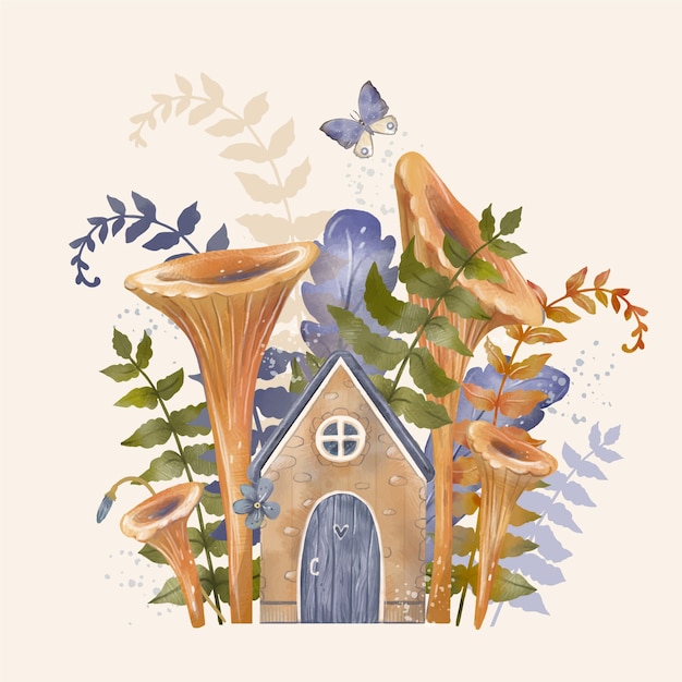 Gratis vector waterverf cottage-core illustratie