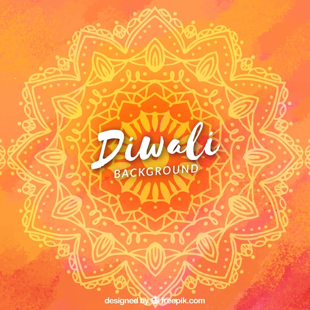 Gratis vector waterverf diwali achtergrond met mandala