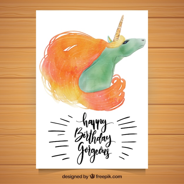 Gratis vector waterverf eenhoorn verjaardagskaart