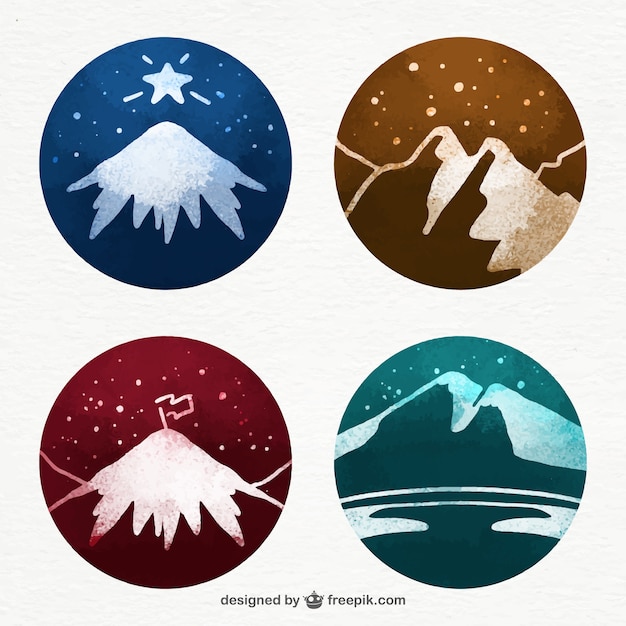 Gratis vector waterverf het besneeuwde bergen illustraties