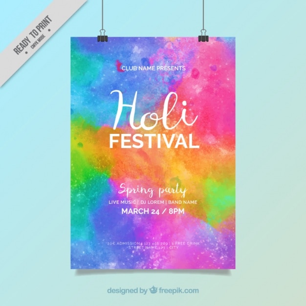 Gratis vector waterverf het holi festival partij poster