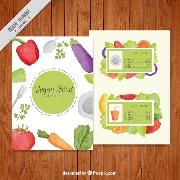 Gratis vector waterverf het menu template veganistisch eten