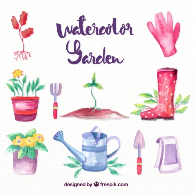 Gratis vector waterverf het nuttig tuinaccessoires