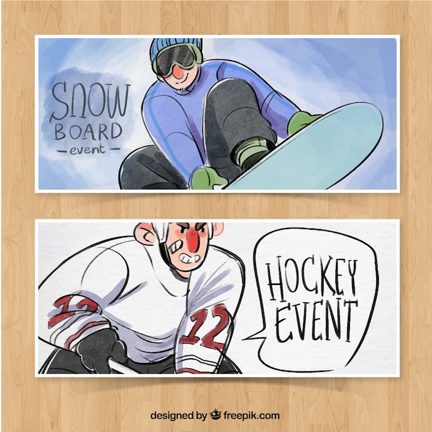 Gratis vector waterverf het wintersporten banners