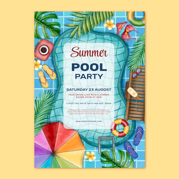 Gratis vector waterverf het zomerfeest flyer template