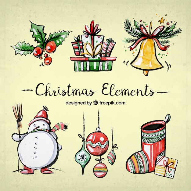 Gratis vector waterverf kerst elementen set